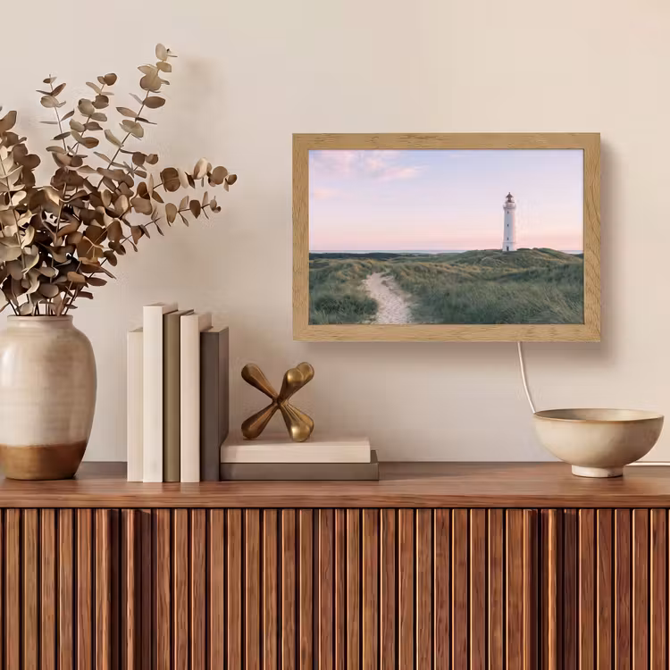 Vuurtoren - Duinlandschap - Zee Light Box met kabel (Tafellamp) klein -sfeer2