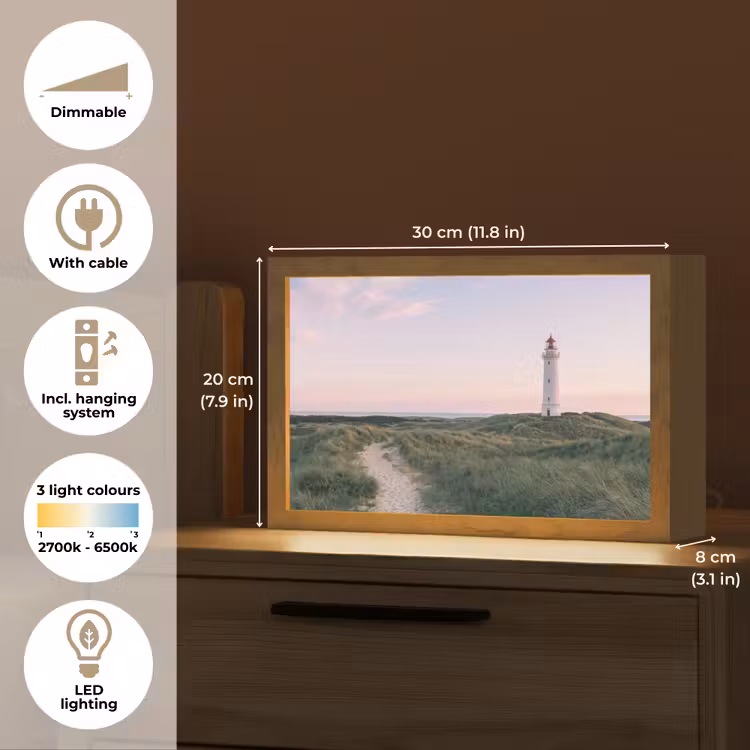 Vuurtoren - Duinlandschap - Zee Light Box met kabel (Tafellamp) klein -USP_EN