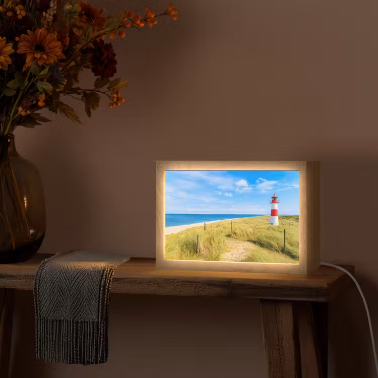 Vuurtoren - Duinen - Strand - Zee - Zomer Light Box met kabel (Tafellamp) klein -sfeer4