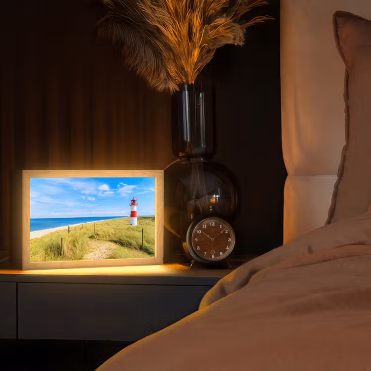 Vuurtoren - Duinen - Strand - Zee - Zomer Light Box met kabel (Tafellamp) klein -sfeer1
