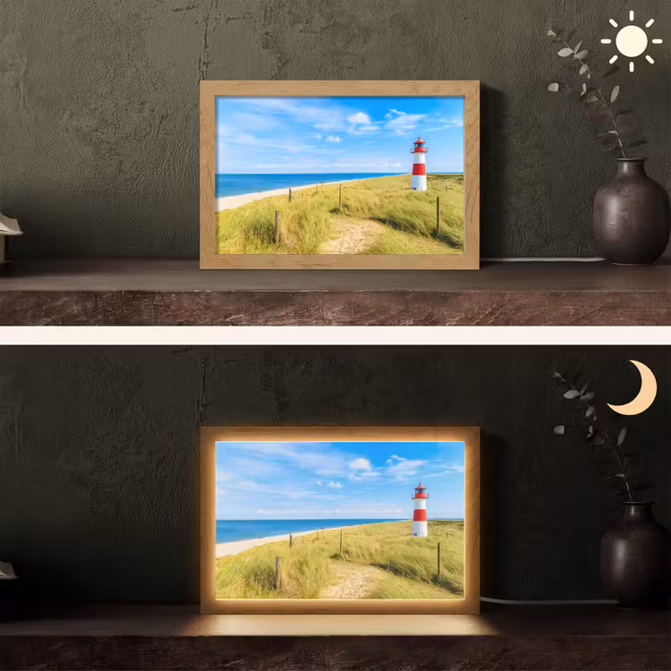 Vuurtoren - Duinen - Strand - Zee - Zomer Light Box met kabel (Tafellamp) klein -sfeer3