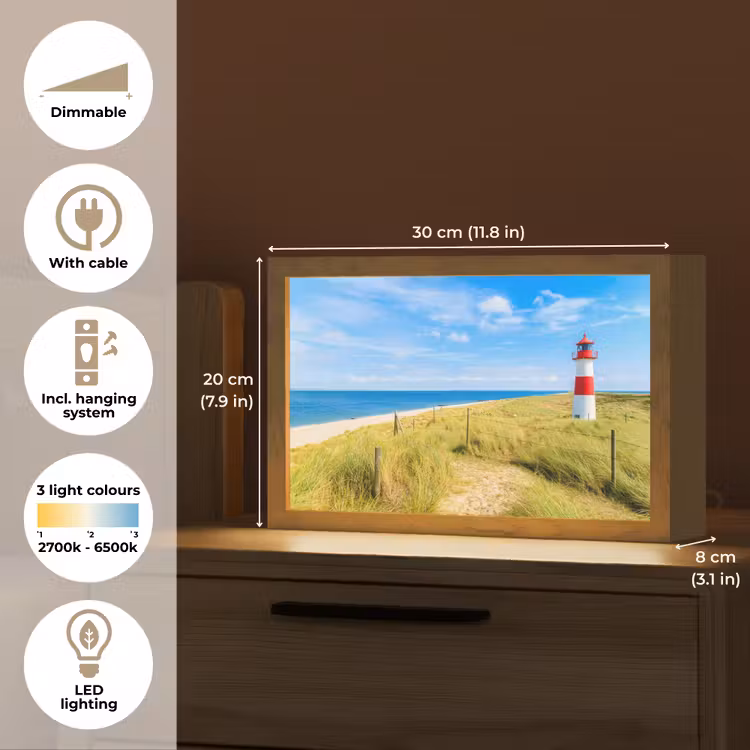 Vuurtoren - Duinen - Strand - Zee - Zomer Light Box met kabel (Tafellamp) klein -USP_EN