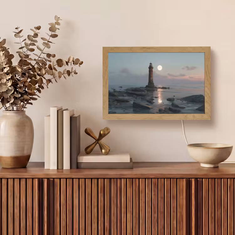 Vuurtoren - Stenen - Water - Maan Light Box met kabel (Tafellamp) klein -sfeer2