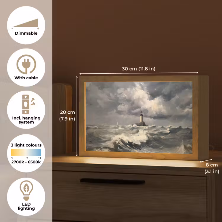 Vuurtoren - Golven - Storm Light Box met kabel (Tafellamp) klein -USP_EN