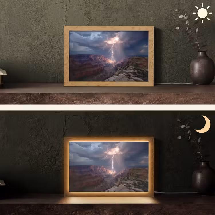 Bliksem - Wolken - Canyon Light Box met kabel (Tafellamp) klein -sfeer3