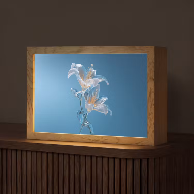 Lelies - Blauw - Glazen Light Box met kabel (Tafellamp) klein -z3d_website