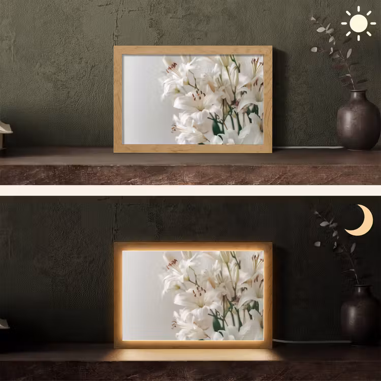 Lelies - Boekte - Wit - Meeldraden Light Box met kabel (Tafellamp) klein -sfeer3