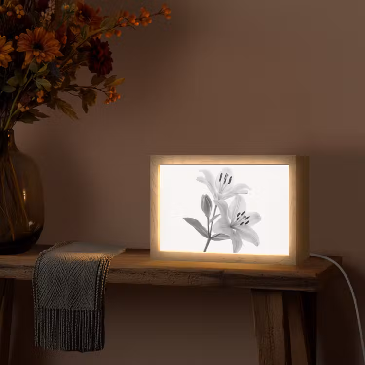 Lelies - Elegant - Zwart - Wit Light Box met kabel (Tafellamp) klein -sfeer4