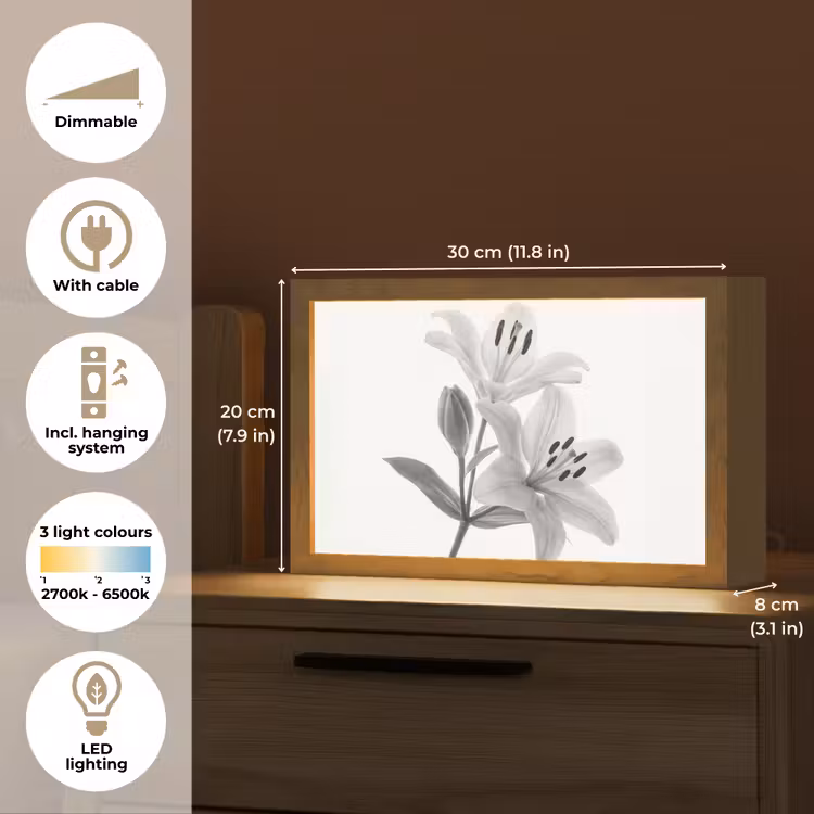 Lelies - Elegant - Zwart - Wit Light Box met kabel (Tafellamp) klein -USP_EN