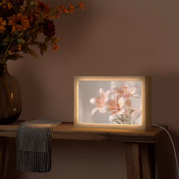 Lelies - Meeldraden - Roze - Wazig Light Box met kabel (Tafellamp) klein -sfeer4