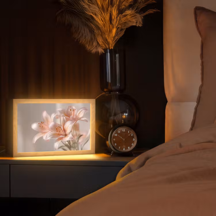 Lelies - Meeldraden - Roze - Wazig Light Box met kabel (Tafellamp) klein -sfeer1
