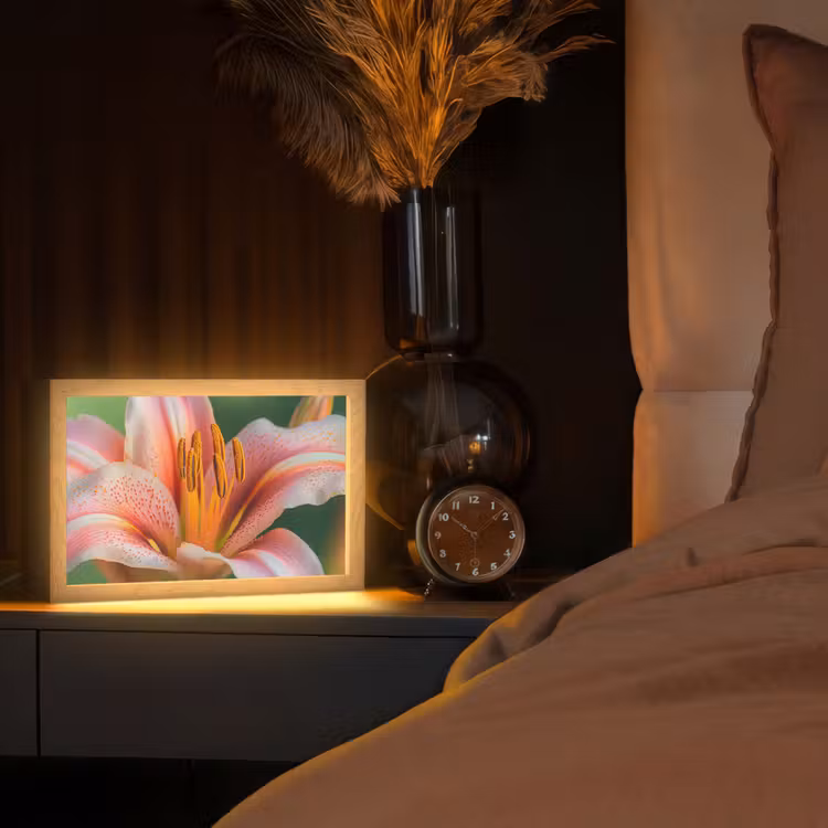 Lelie - Close up - Lichtroze Light Box met kabel (Tafellamp) klein -sfeer1