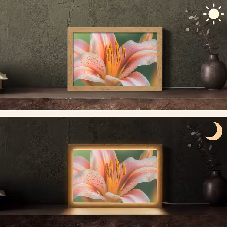 Lelie - Close up - Lichtroze Light Box met kabel (Tafellamp) klein -sfeer3
