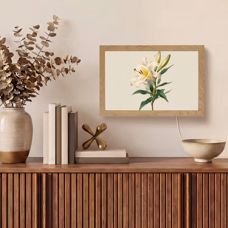 Lelie - Elegant - Botanisch - Beige Light Box met kabel (Tafellamp) klein -sfeer2