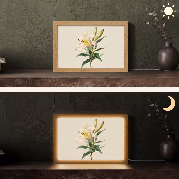 Lelie - Elegant - Botanisch - Beige Light Box met kabel (Tafellamp) klein -sfeer3