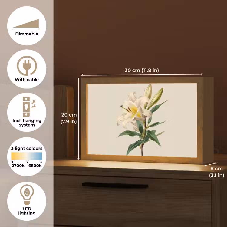 Lelie - Elegant - Botanisch - Beige Light Box met kabel (Tafellamp) klein -USP_EN