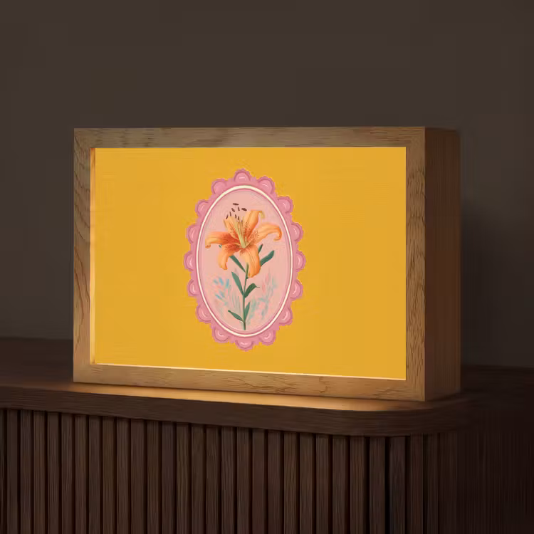 Lelie - Oranje - Lijst - Ovaal Light Box met kabel (Tafellamp) klein -z3d_website