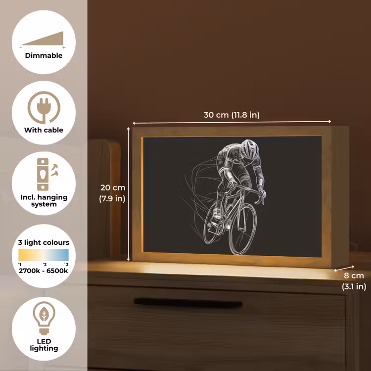 Lijntekening - Wit - Wielrennen - Snelheid Light Box met kabel (Tafellamp) klein -USP_EN