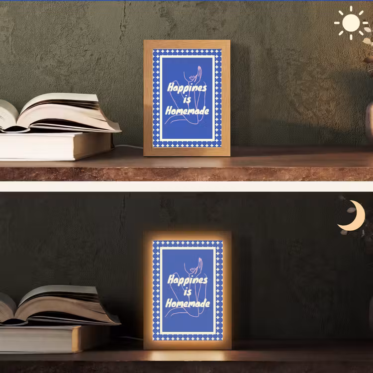 Lijntekening - Vrouw - Quote - Blauw Light Box met kabel (Tafellamp) klein -sfeer3