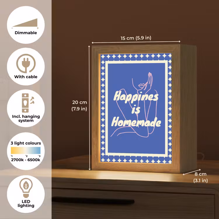 Lijntekening - Vrouw - Quote - Blauw Light Box met kabel (Tafellamp) klein -USP_EN
