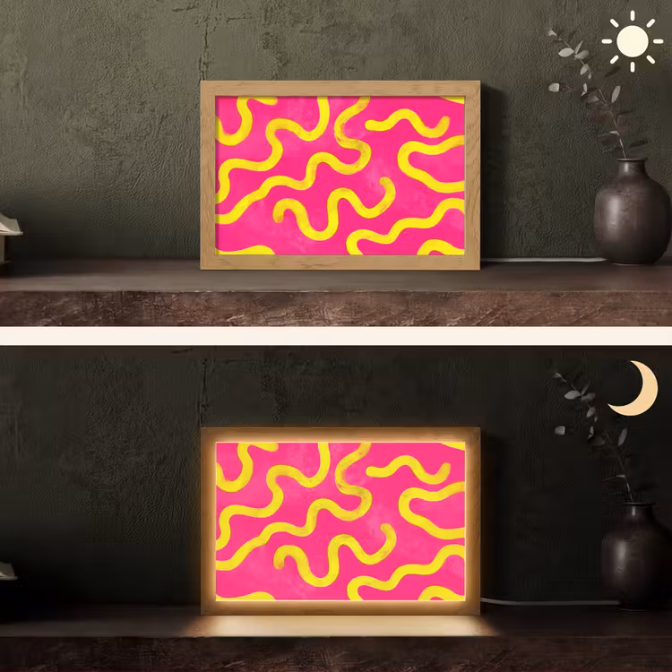 Lijn - Geel - Abstract Light Box met kabel (Tafellamp) klein -sfeer3