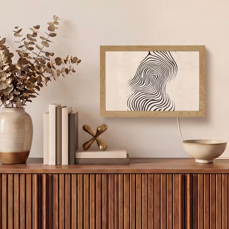 Lijnen - Abstract - Golvend - Zwart Light Box met kabel (Tafellamp) klein -sfeer2