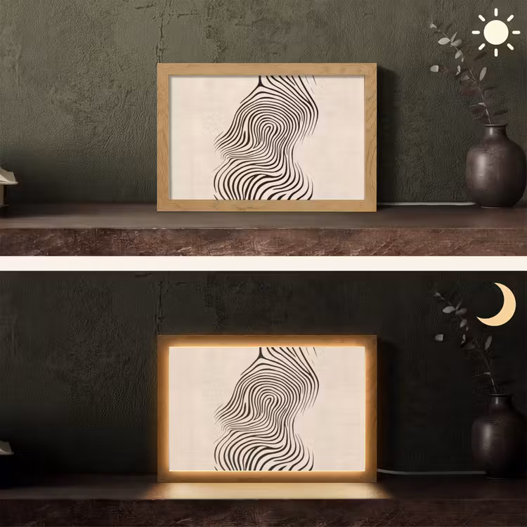 Lijnen - Abstract - Golvend - Zwart Light Box met kabel (Tafellamp) klein -sfeer3