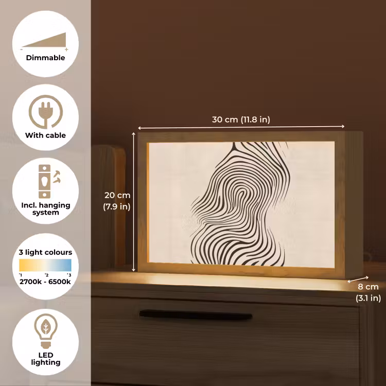 Lijnen - Abstract - Golvend - Zwart Light Box met kabel (Tafellamp) klein -USP_EN