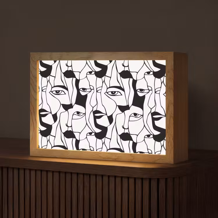Lijnen - Gezichten - Zwart - Wit Light Box met kabel (Tafellamp) klein 924 -z3d_website