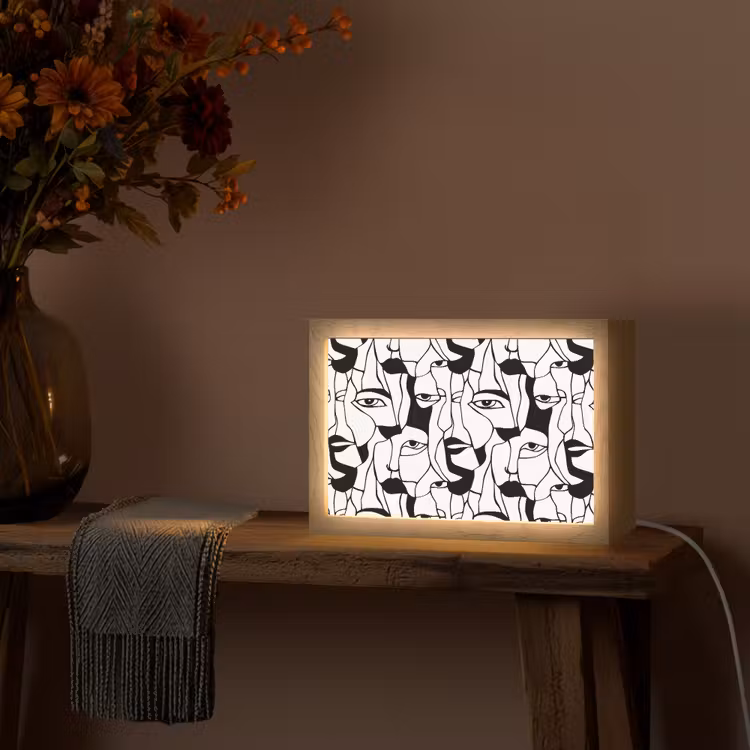 Lijnen - Gezichten - Zwart - Wit Light Box met kabel (Tafellamp) klein 924 -sfeer4