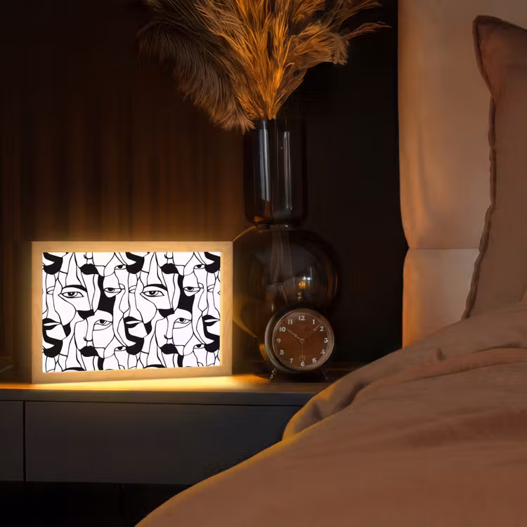 Lijnen - Gezichten - Zwart - Wit Light Box met kabel (Tafellamp) klein 924 -sfeer1
