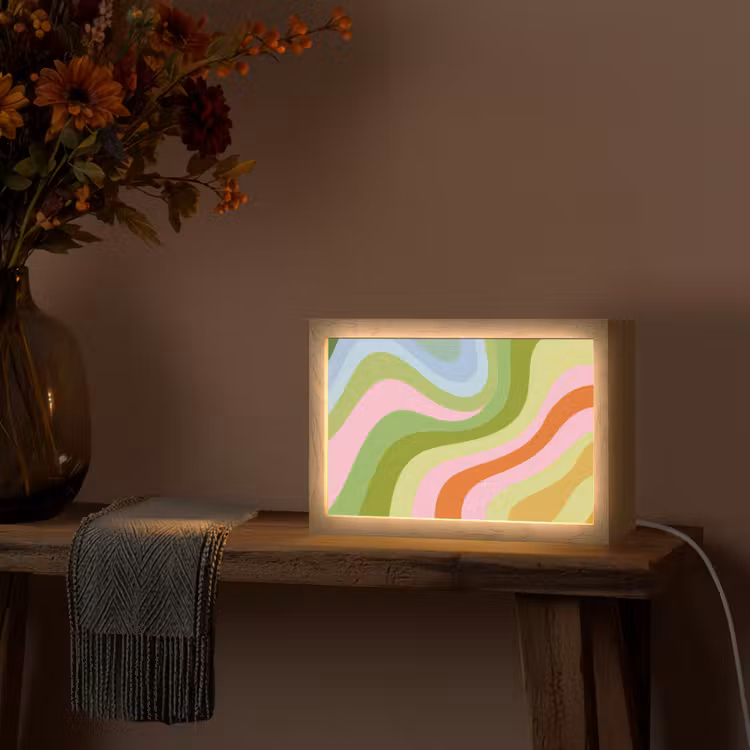 Lijnen - Pasteltinten - Golvend Light Box met kabel (Tafellamp) klein -sfeer4