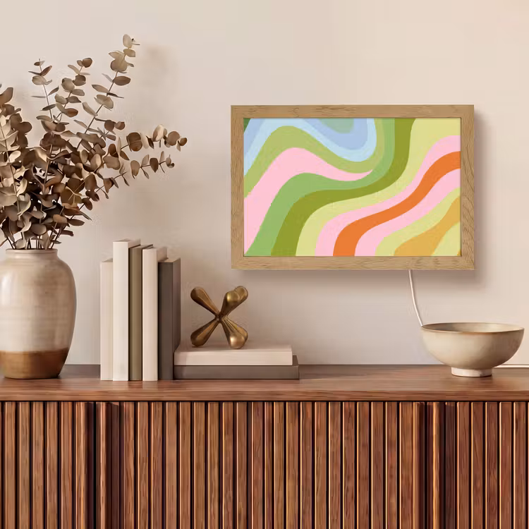 Lijnen - Pasteltinten - Golvend Light Box met kabel (Tafellamp) klein -sfeer2
