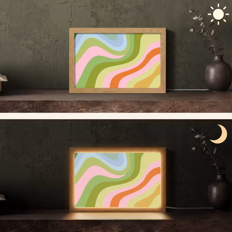 Lijnen - Pasteltinten - Golvend Light Box met kabel (Tafellamp) klein -sfeer3
