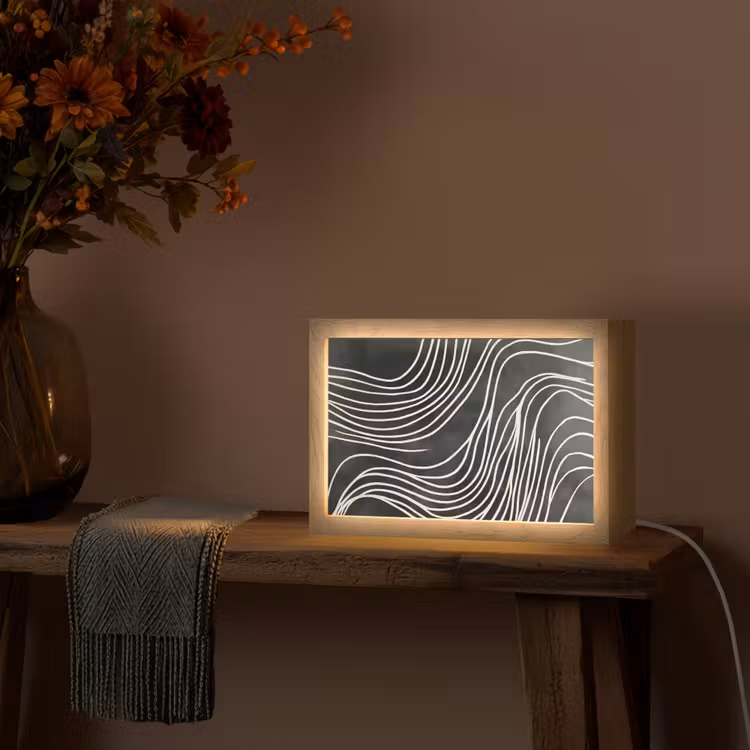 Lijnen - Patroon - Abstract - Wit Light Box met kabel (Tafellamp) klein -sfeer4