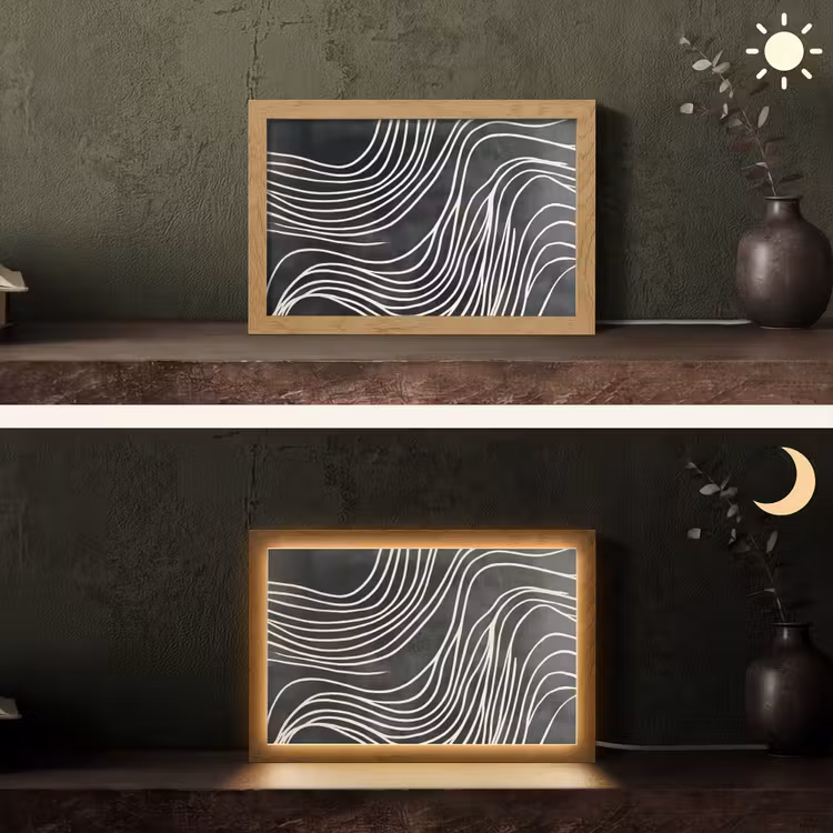 Lijnen - Patroon - Abstract - Wit Light Box met kabel (Tafellamp) klein -sfeer3
