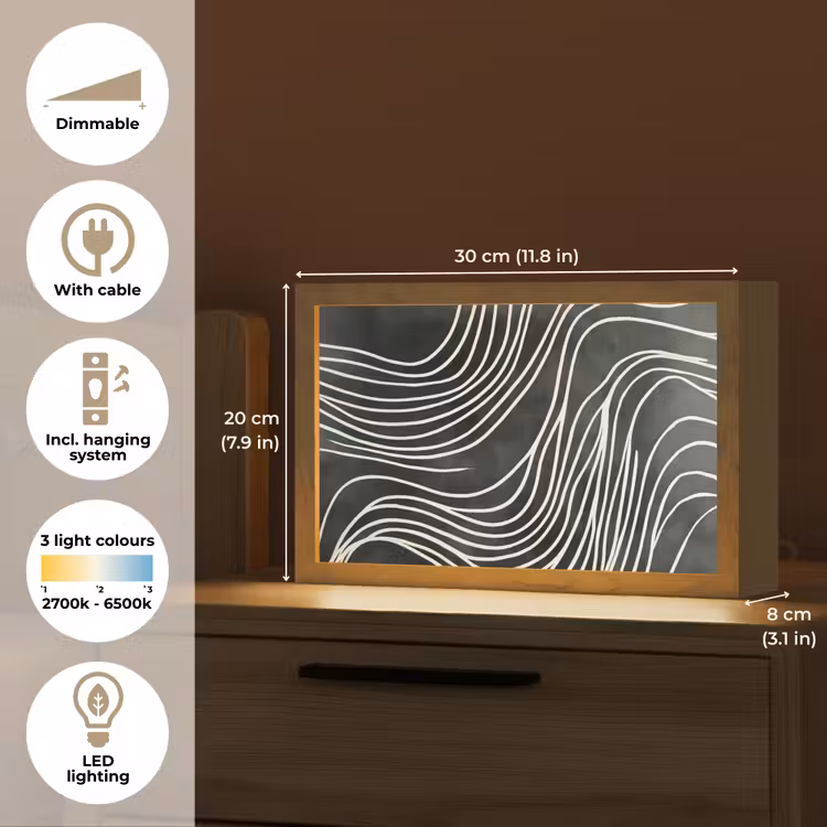 Lijnen - Patroon - Abstract - Wit Light Box met kabel (Tafellamp) klein -USP_EN