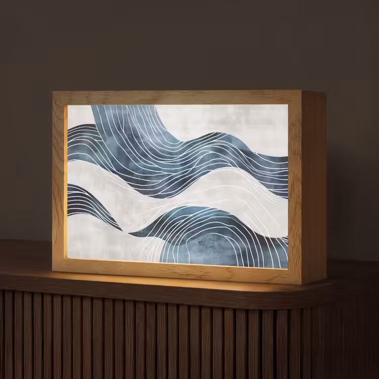Lijnen - Golven - Abstract - Blauw Light Box met kabel (Tafellamp) klein -z3d_website