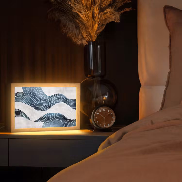 Lijnen - Golven - Abstract - Blauw Light Box met kabel (Tafellamp) klein -sfeer1