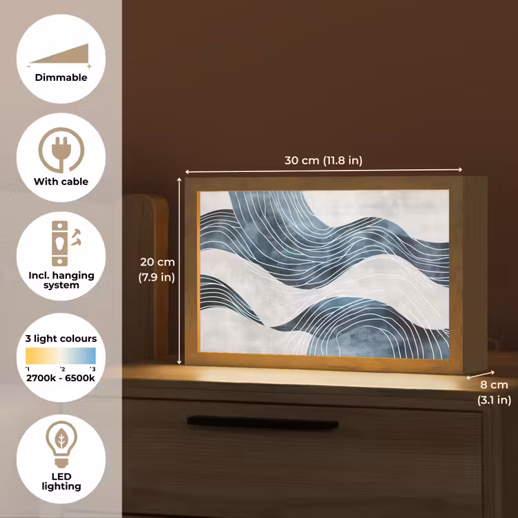 Lijnen - Golven - Abstract - Blauw Light Box met kabel (Tafellamp) klein -USP_EN