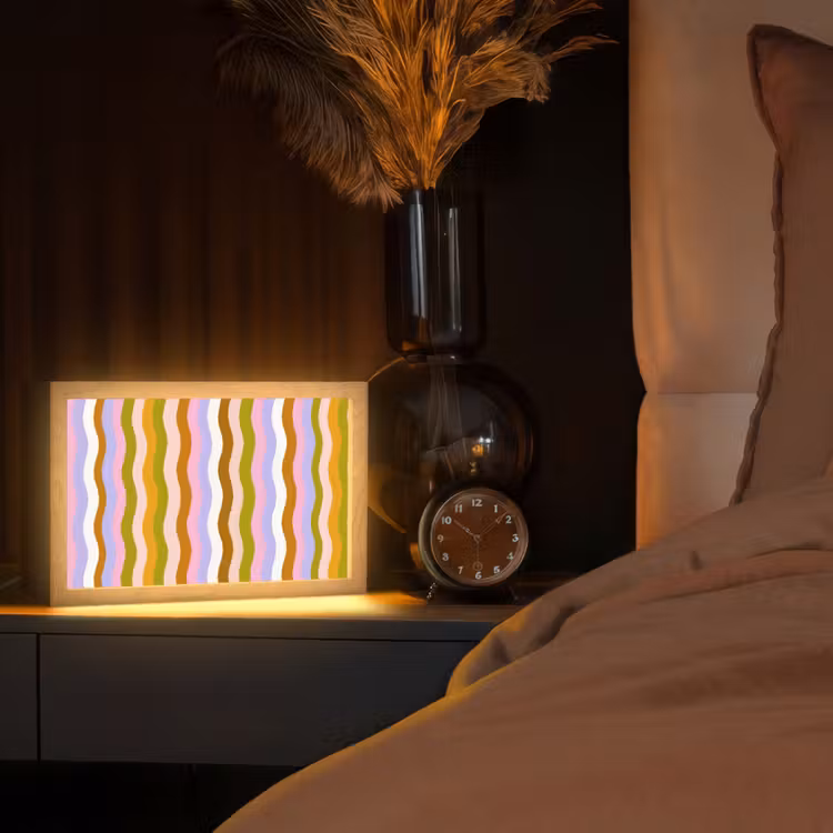 lijnen - Golven - Pastelkleuren - Patroon Light Box met kabel (Tafellamp) klein -sfeer1