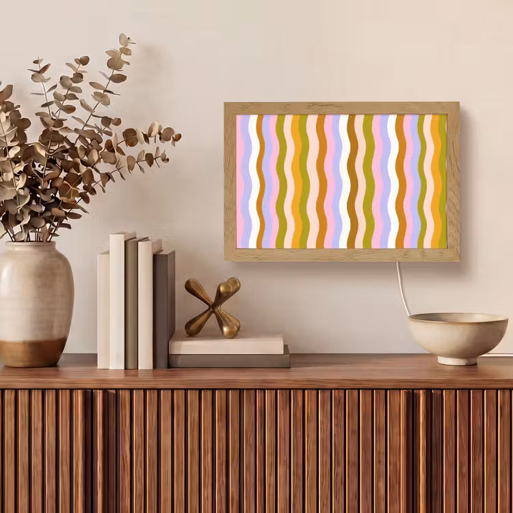 lijnen - Golven - Pastelkleuren - Patroon Light Box met kabel (Tafellamp) klein -sfeer2