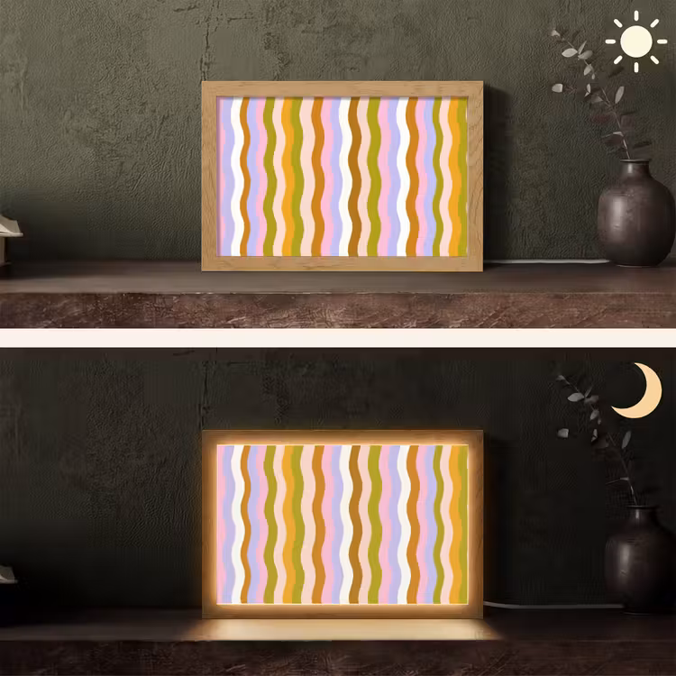lijnen - Golven - Pastelkleuren - Patroon Light Box met kabel (Tafellamp) klein -sfeer3