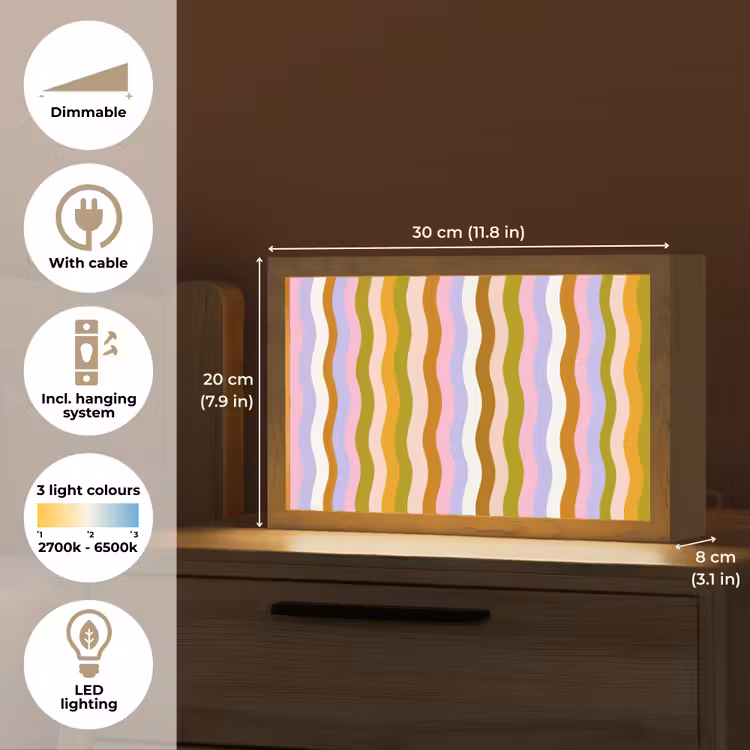 lijnen - Golven - Pastelkleuren - Patroon Light Box met kabel (Tafellamp) klein -USP_EN