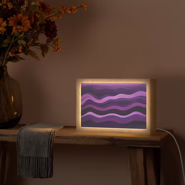 Lijnen - Golven - Paars - Abstract Light Box met kabel (Tafellamp) klein -sfeer4