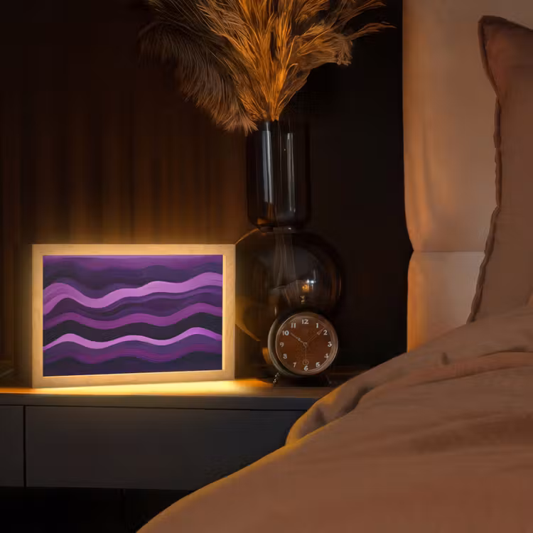 Lijnen - Golven - Paars - Abstract Light Box met kabel (Tafellamp) klein -sfeer1