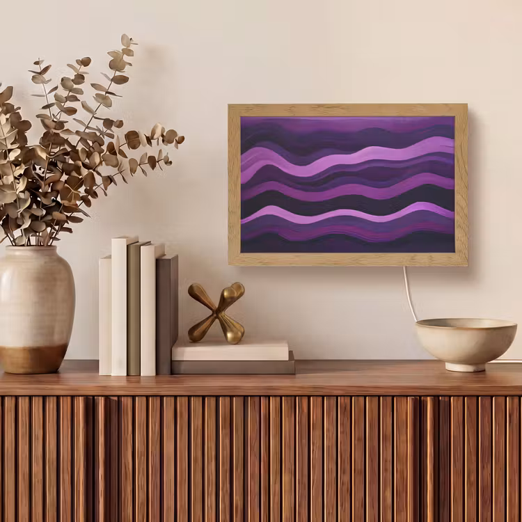 Lijnen - Golven - Paars - Abstract Light Box met kabel (Tafellamp) klein -sfeer2