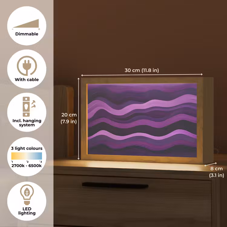 Lijnen - Golven - Paars - Abstract Light Box met kabel (Tafellamp) klein -USP_EN