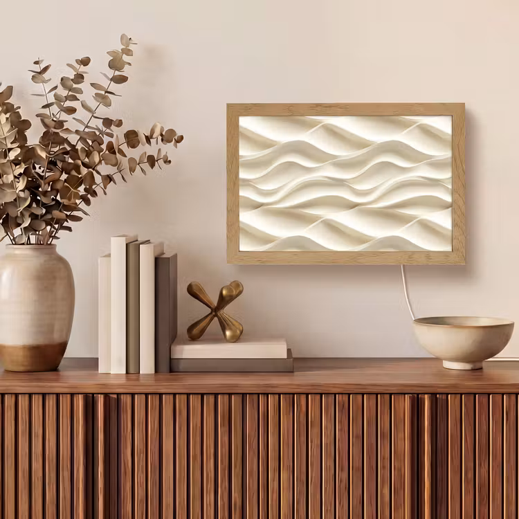 Lijnen - Golvend - Crème Light Box met kabel (Tafellamp) klein 924 -sfeer2
