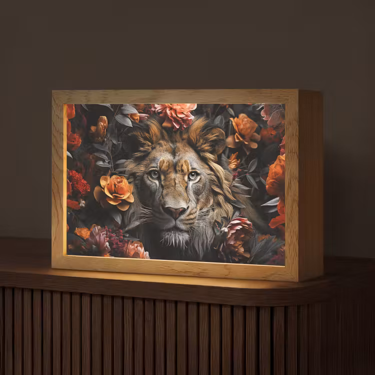 Leeuw - Dier - Natuur - Bloemen - Botanisch Light Box met kabel (Tafellamp) klein -z3d_website